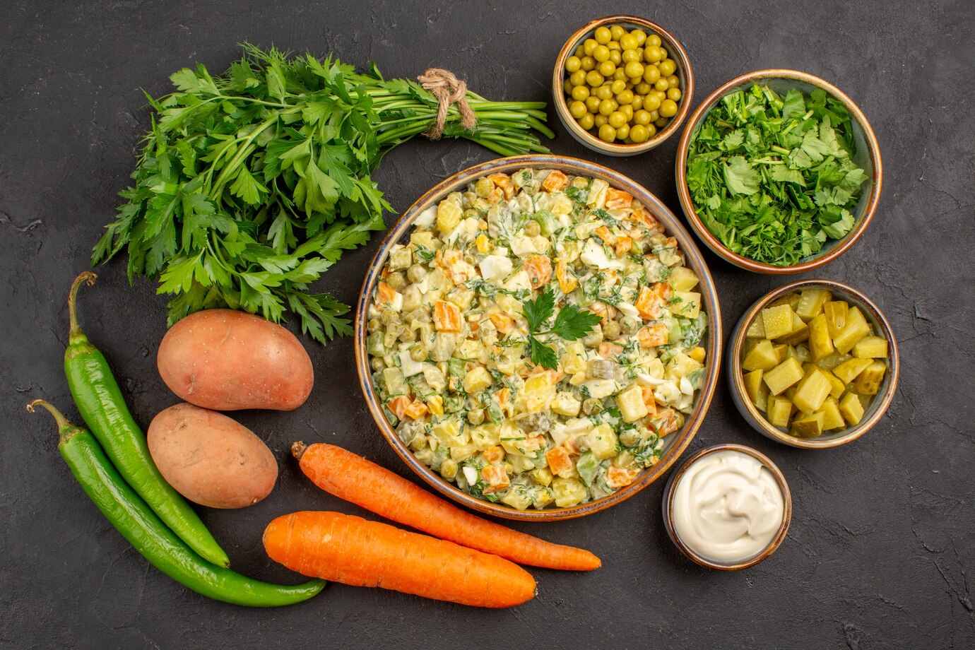 Manishkumar-Patel-Pelham-Manor-westchester-grandparents-little-boy-working-gardentop-view-delicious-salad-with-fresh-vegetables